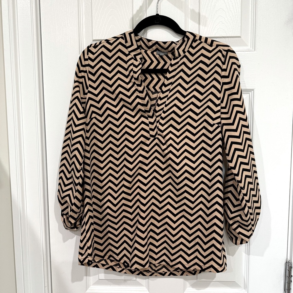 Charlotte Russe Black and Tan Chevron Blouse
